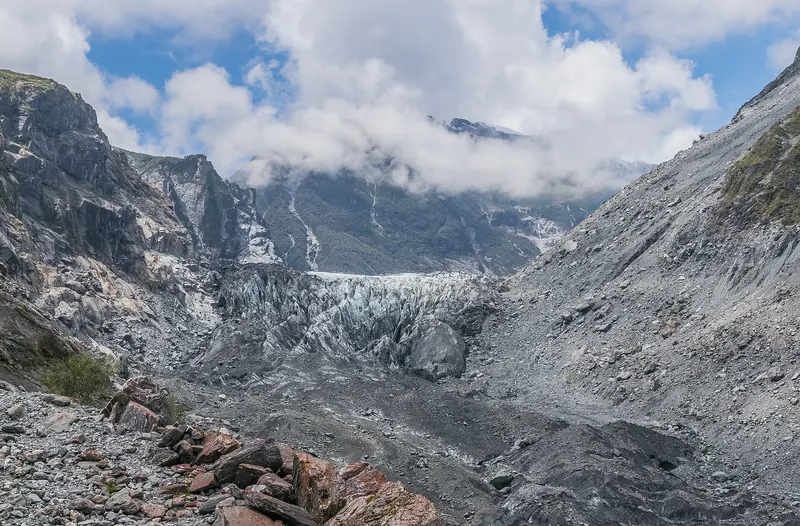 Fox Glacier flowing through Westland National Park