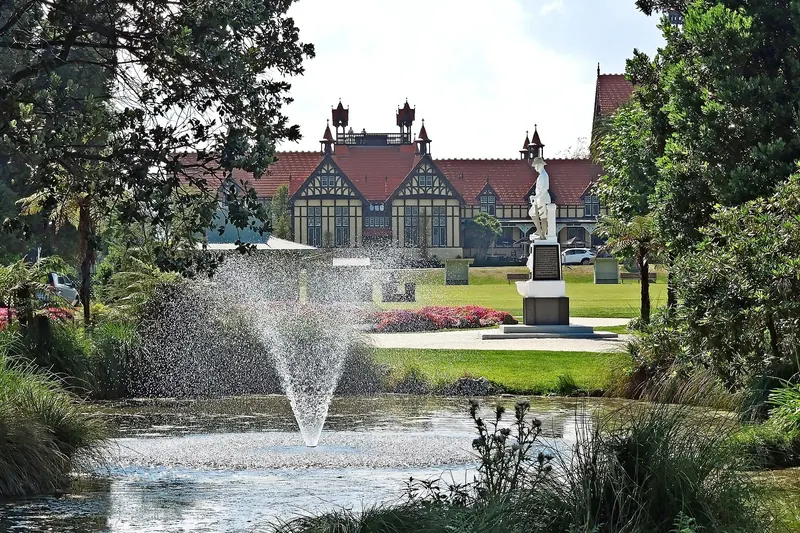 The historic Bath House building in Rotorua's Government Gardens