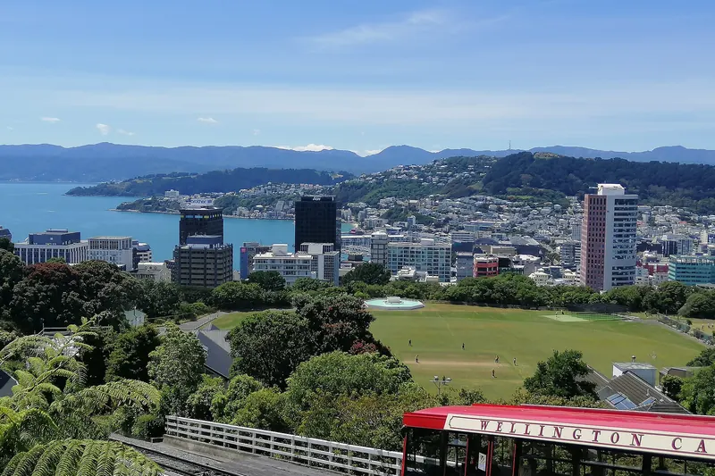 The Wellington Cable Car climbing toward the Botanic Garden