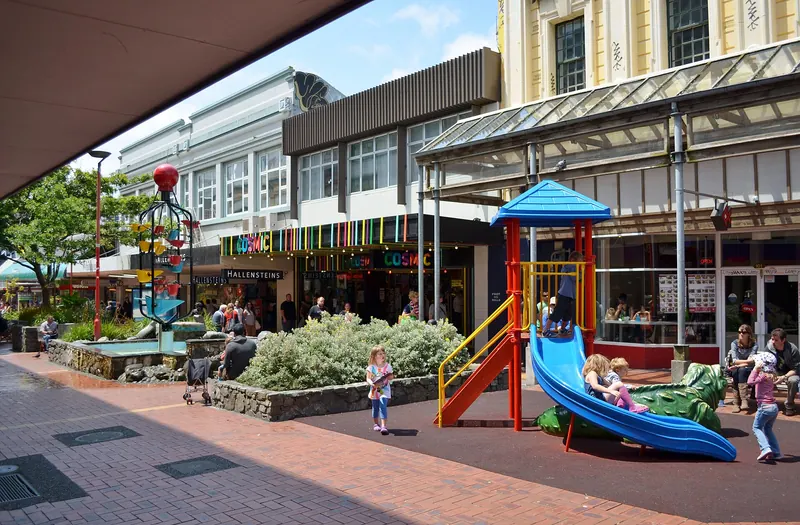 The pedestrianised, colourful storefronts of Cuba Street in Wellington