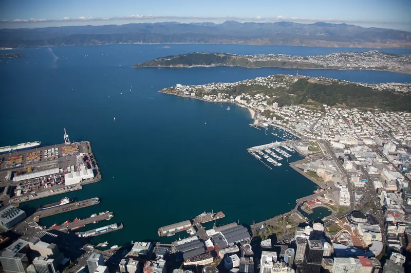 Wellington's waterfront along Lambton Harbour, backed by hillside houses