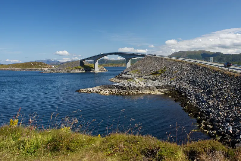 The curved Storseisundet Bridge on the Atlantic Road