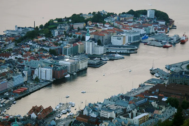 The view over Bergen's harbour from Mount Fløyen