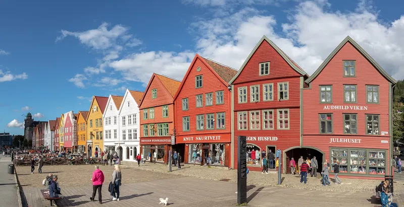 The colourful wooden buildings of Bryggen wharf in Bergen