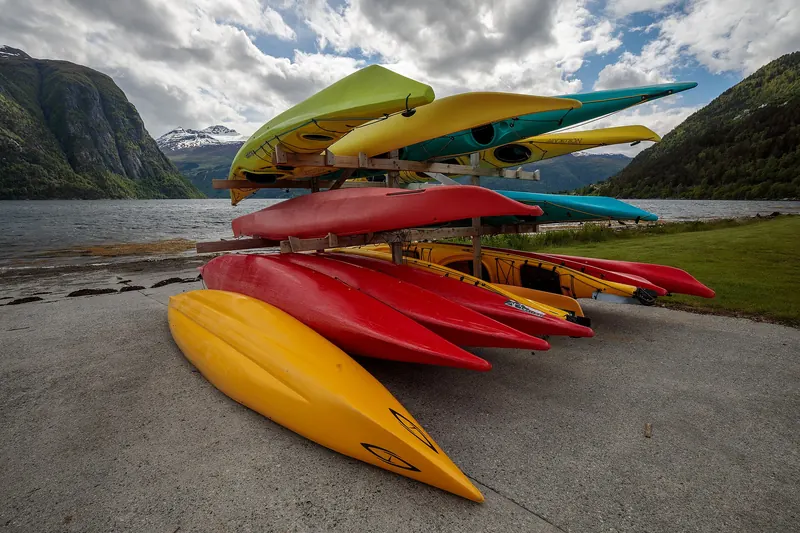 Kayakers on a fjord in Møre og Romsdal, western Norway