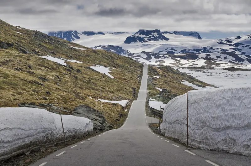 The Sognefjellet mountain road crossing Jotunheimen's high peaks