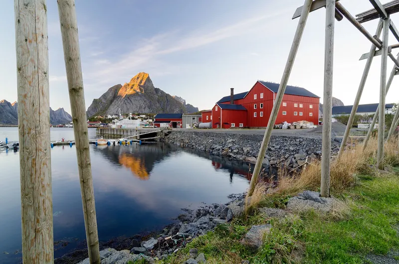 The fishing village of Reine surrounded by jagged peaks