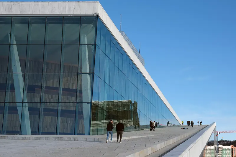 The sloping marble roof of the Oslo Opera House
