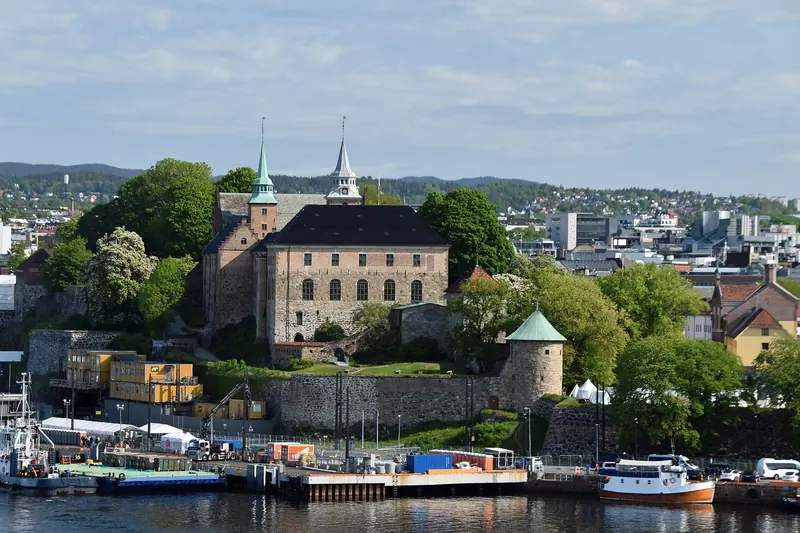 The medieval walls of Akershus Fortress overlooking Oslo's harbour