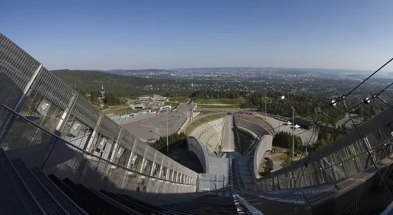 The Holmenkollen ski jump overlooking Oslo and the fjord