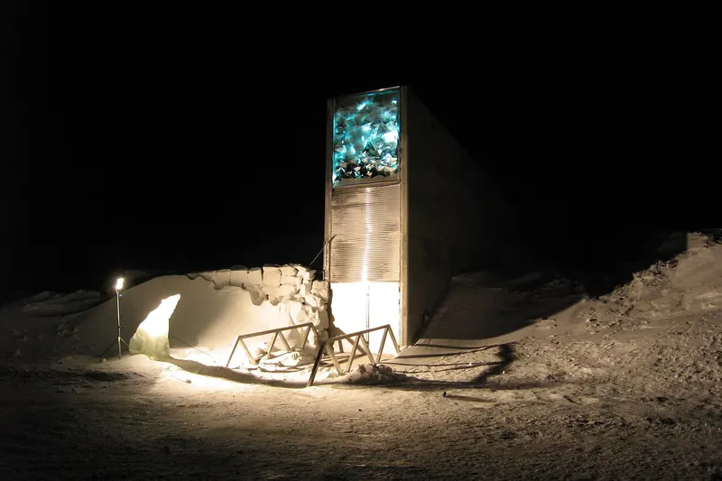 The distinctive entrance structure of the Global Seed Vault
