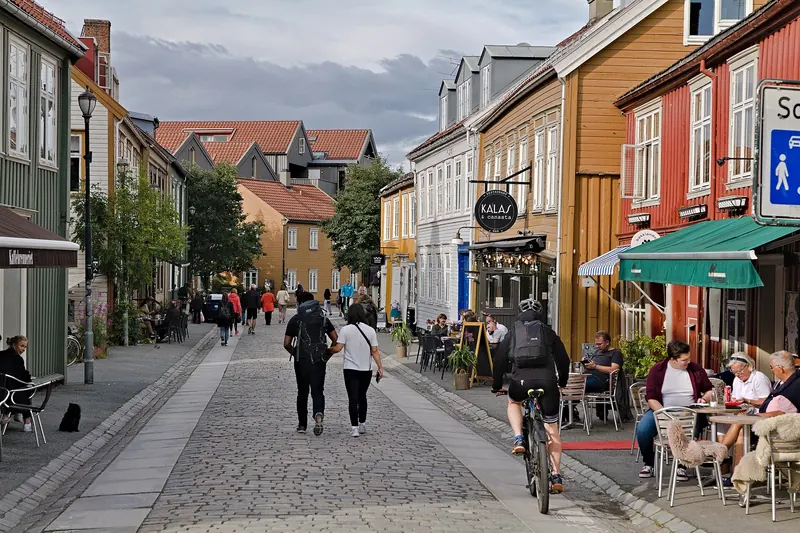 Colourful wooden houses in Trondheim's Bakklandet district