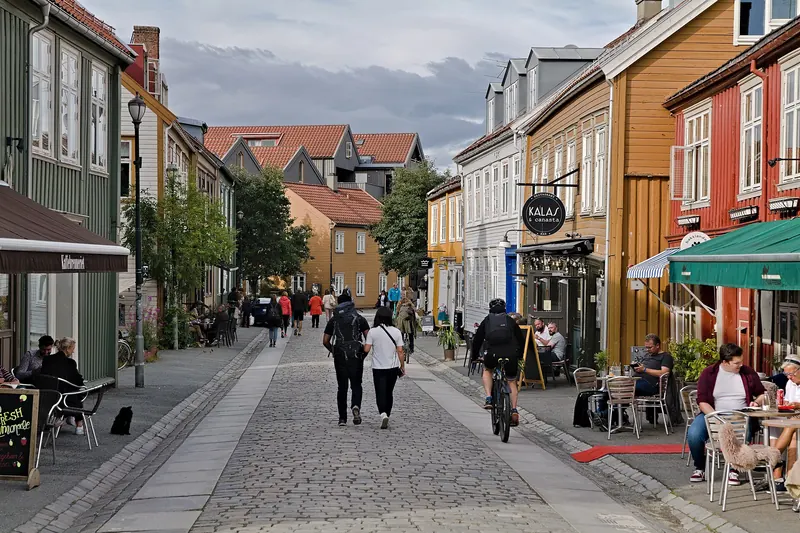 A colourful street in Trondheim's Bakklandet district