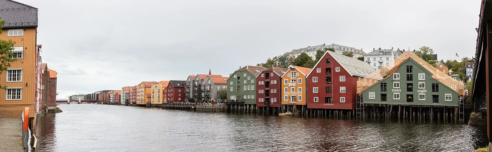 Colourful old wooden warehouses along the Nidelva river in Trondheim