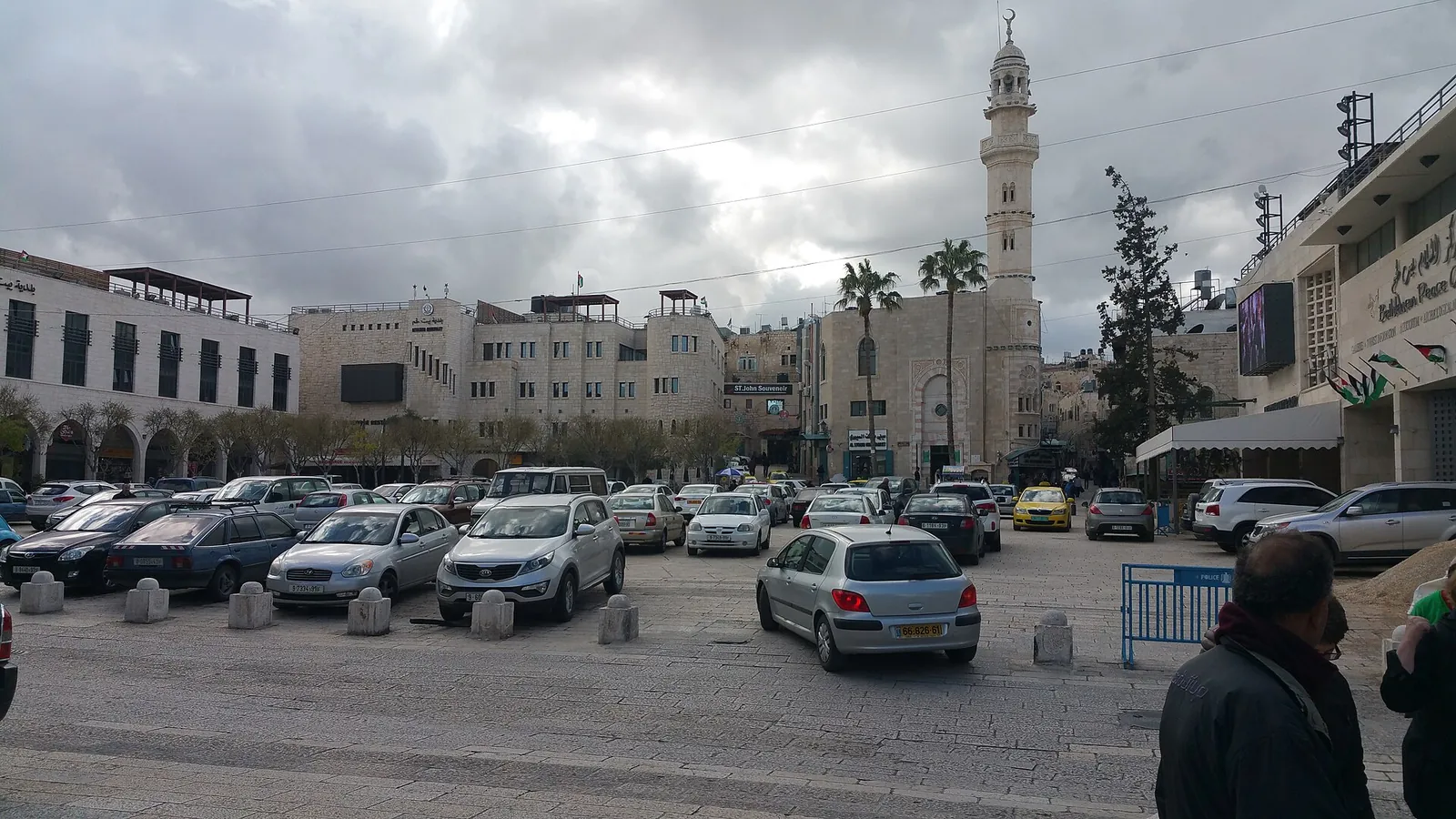 Manger Square in Bethlehem with the Church of the Nativity and the Mosque of Omar