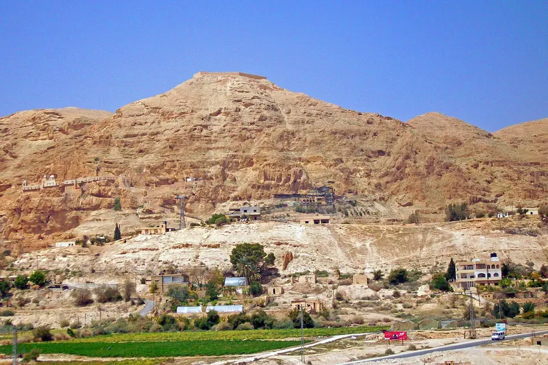 The Greek Orthodox Monastery of the Temptation built into the cliff above Jericho