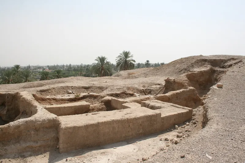 The excavated mound of Tell es-Sultan at Jericho with the Mount of Temptation behind