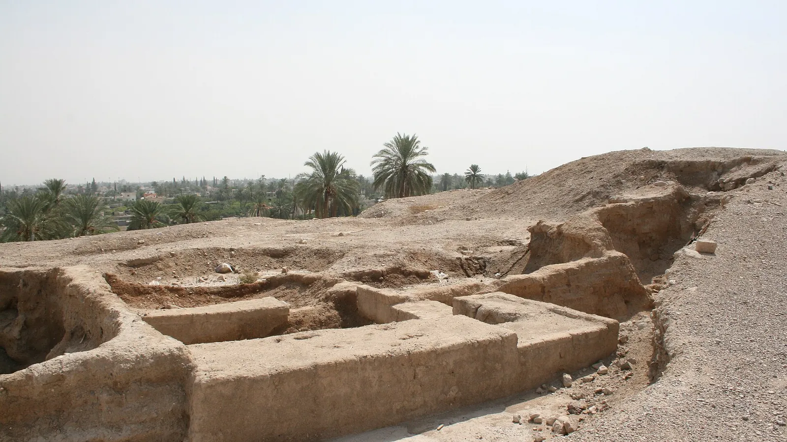 The excavated mound of Tell es-Sultan at Jericho with the Mount of Temptation behind