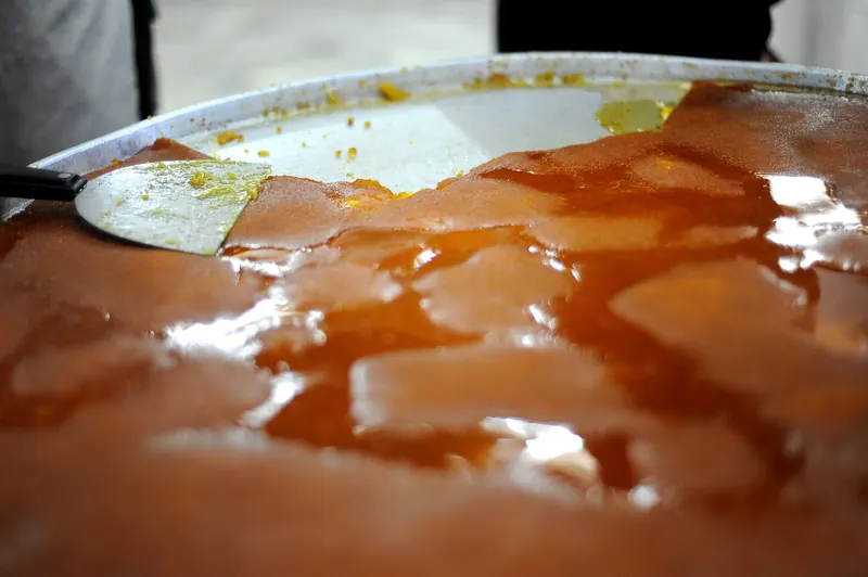 A large tray of Nablus knafeh in the old city souk