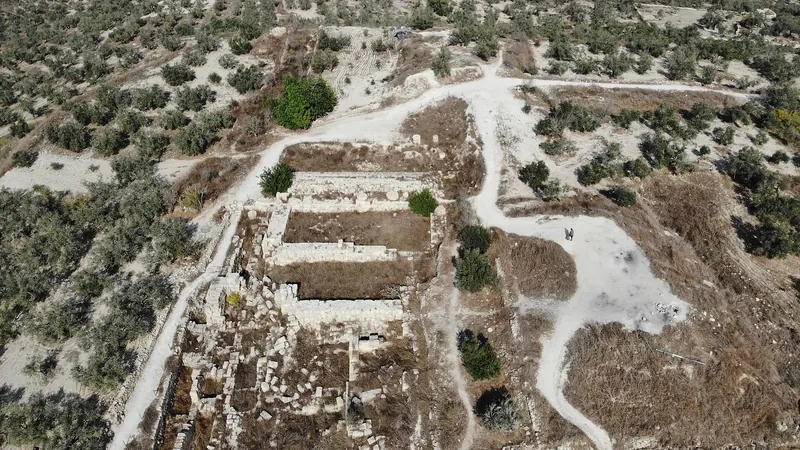 Aerial view of the acropolis and ruins at Sebastia, ancient Samaria
