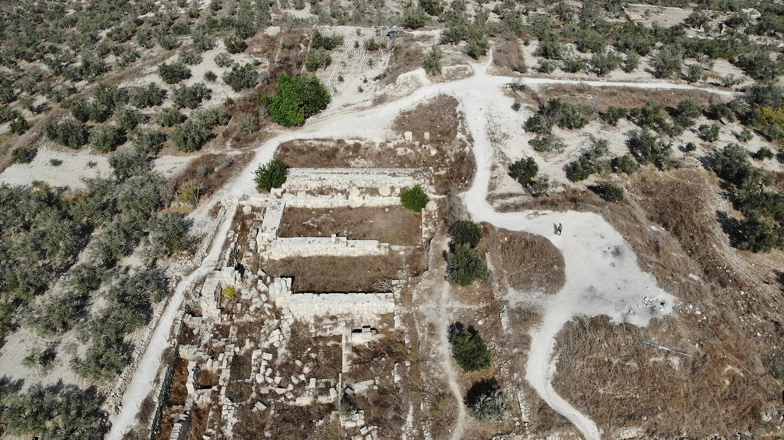 Aerial view of the acropolis and ruins at Sebastia, ancient Samaria