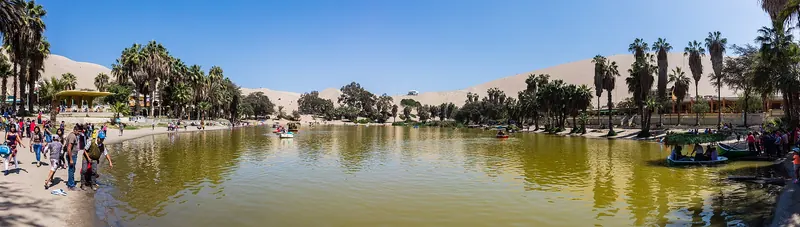 The boardwalk around Huacachina's lagoon