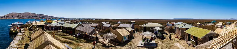 The floating reed islands of the Uros people on Lake Titicaca
