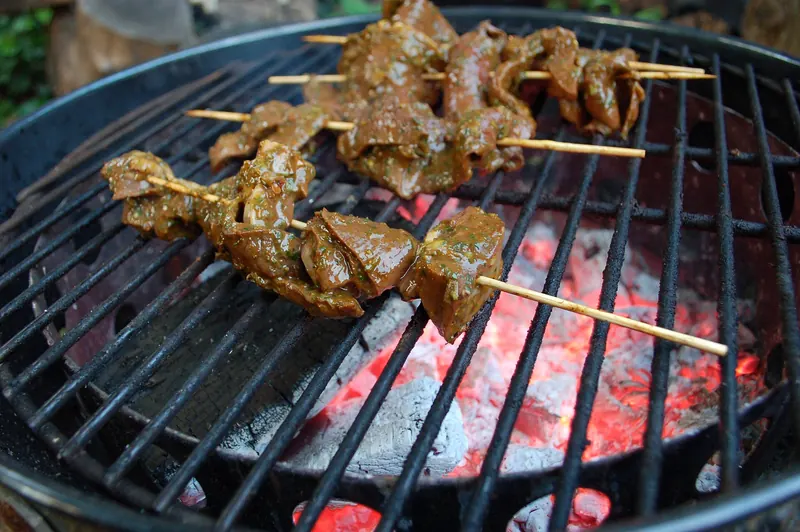 Anticuchos, grilled beef heart skewers