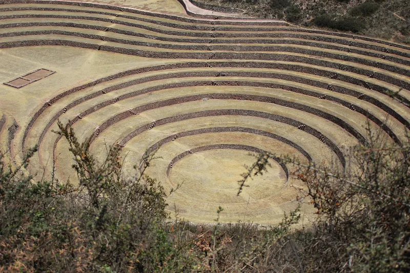 Walking down into Moray's circular terraces