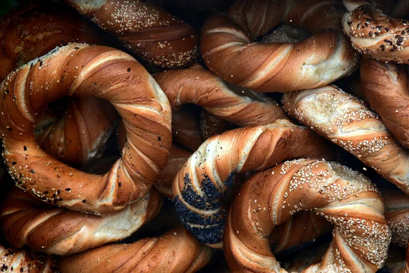 Kraków obwarzanek bread rings sold from a street stall