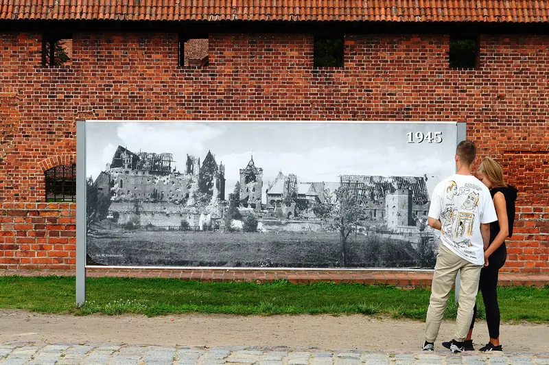 The red-brick Malbork Castle with its towers and walls