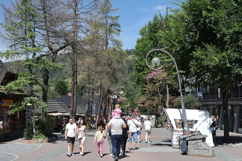 The pedestrian street Krupówki in Zakopane lined with shops