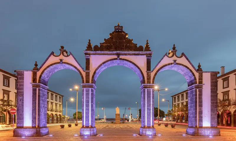 The Portas da Cidade, the historic three-arched gateway in Ponta Delgada's old town
