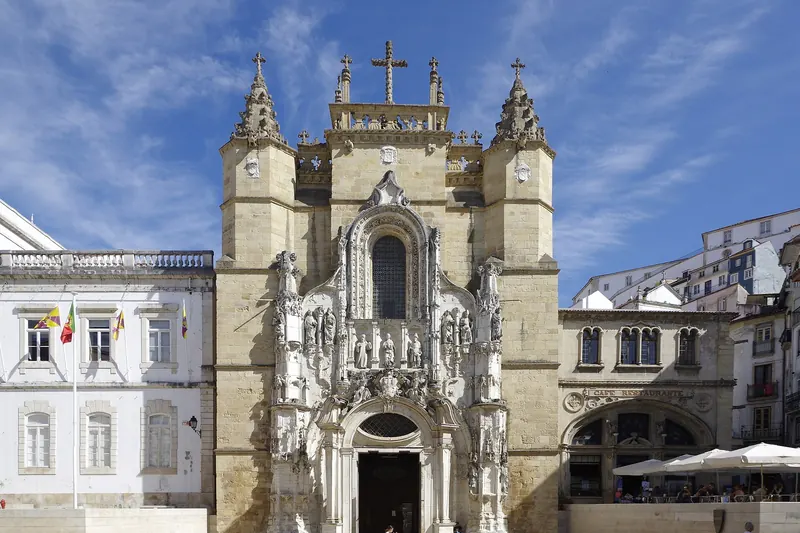 The ornate Manueline facade of the Mosteiro de Santa Cruz in central Coimbra