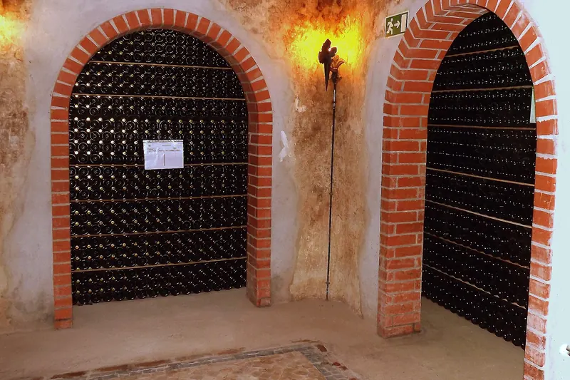 Sparkling wine ageing in a cellar in Portugal's Bairrada region