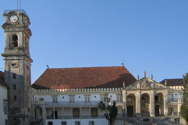 The clock tower and Paço das Escolas courtyard at the University of Coimbra
