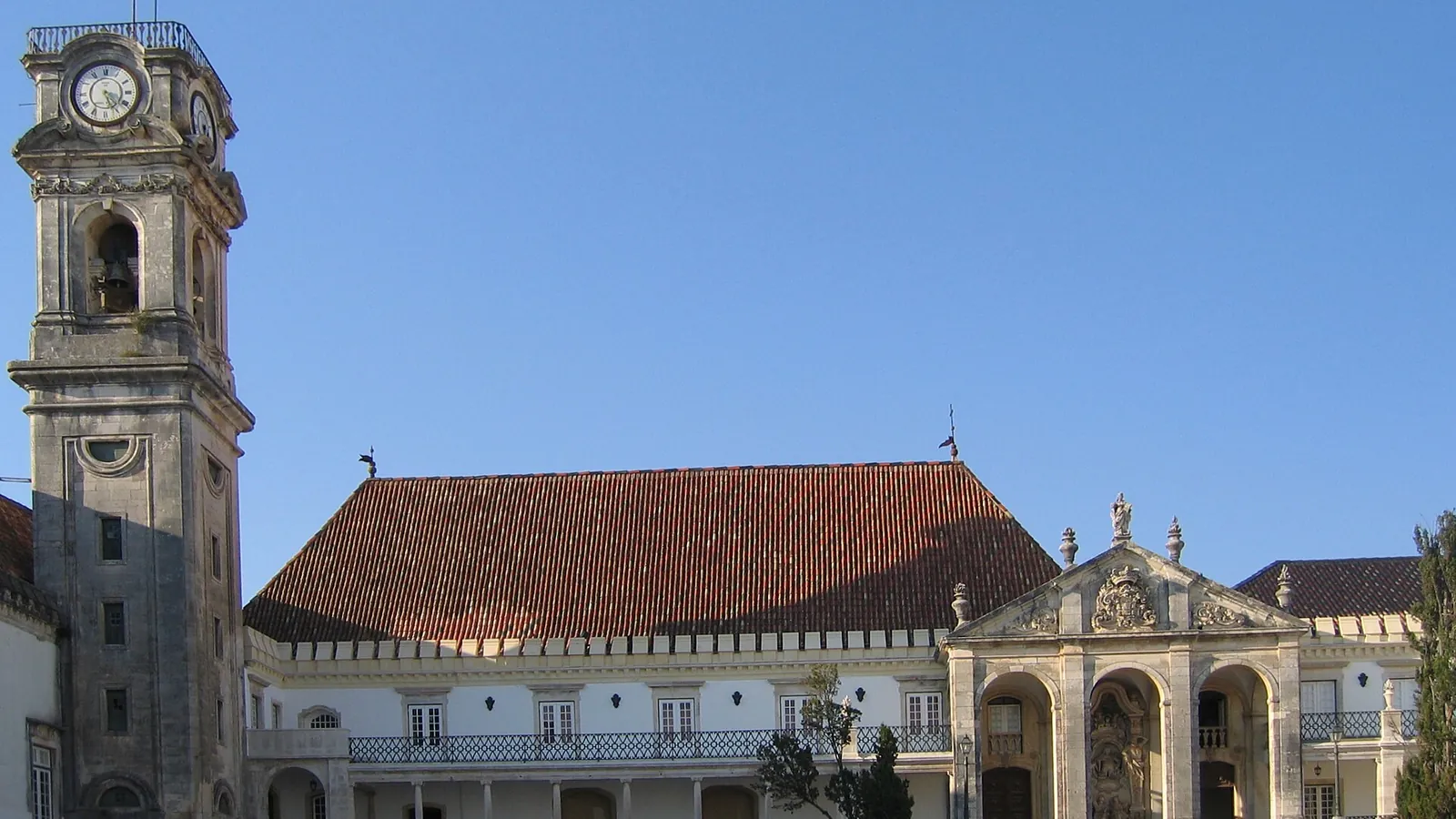 The clock tower and Paço das Escolas courtyard at the University of Coimbra