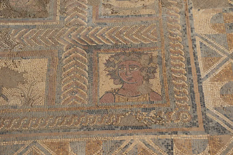 Excavated Roman mosaic floors at the Casa dos Repuxos in Conimbriga