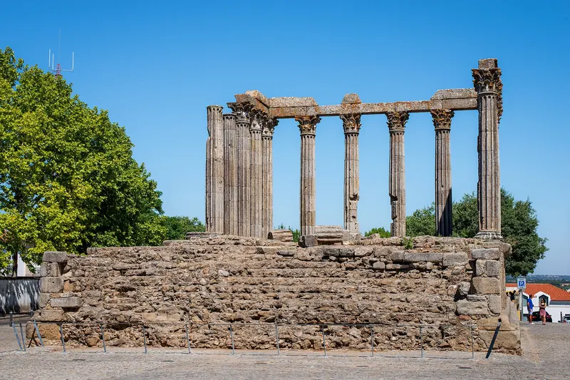 The Roman Temple of Évora, its ancient columns standing at the heart of the city