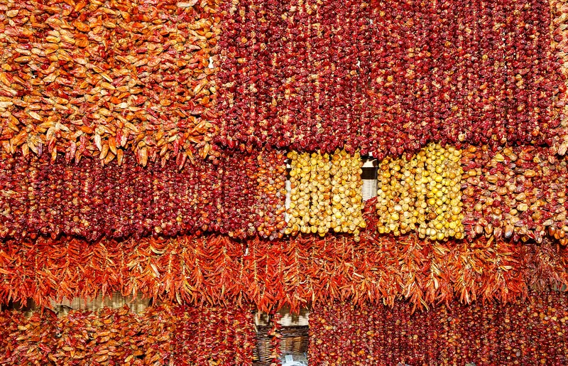 Dried capsicum peppers on sale inside Funchal's Mercado dos Lavradores market