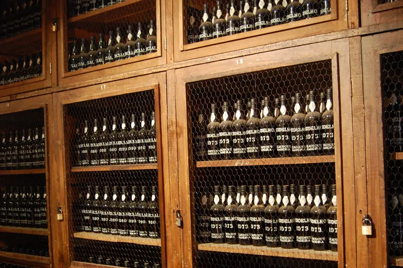 Bottles of fortified Madeira wine at a wine lodge in Funchal