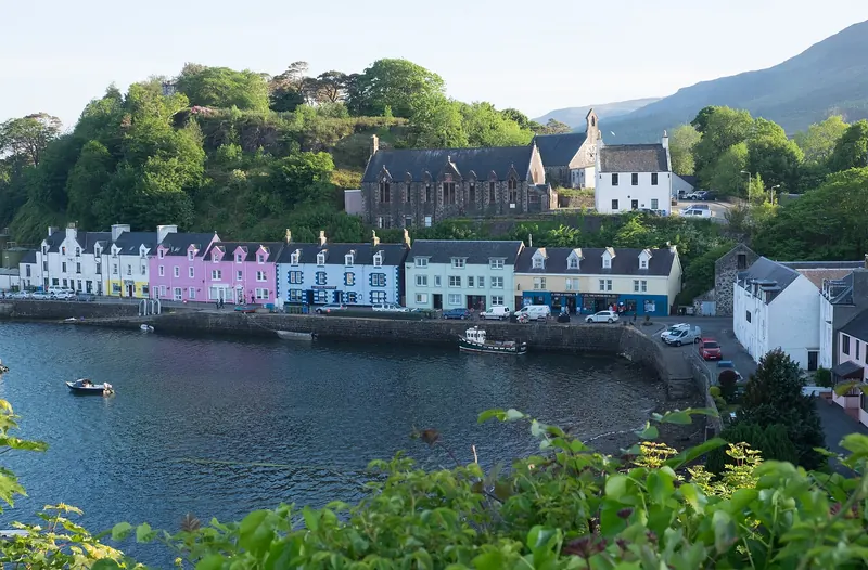 The colourful harbourfront of Portree on the Isle of Skye