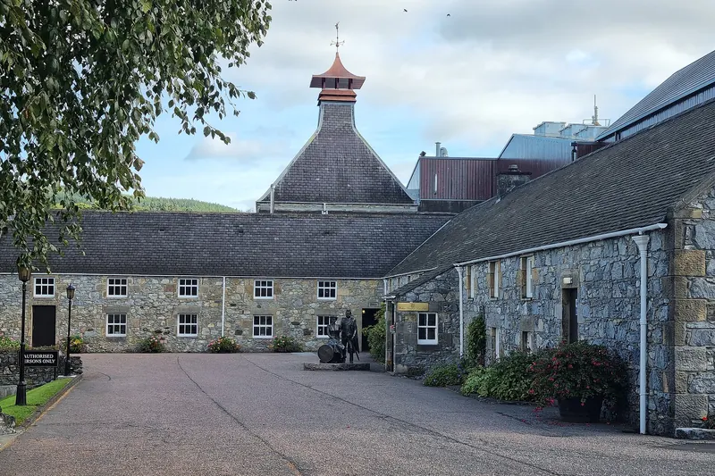The distinctive pagoda roofs of Glenfiddich Distillery