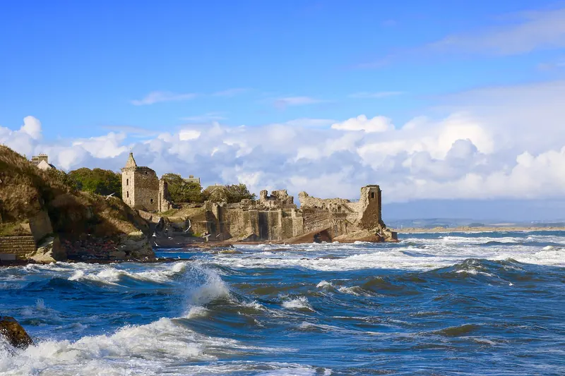 The ruins of St Andrews Castle overlooking the coast
