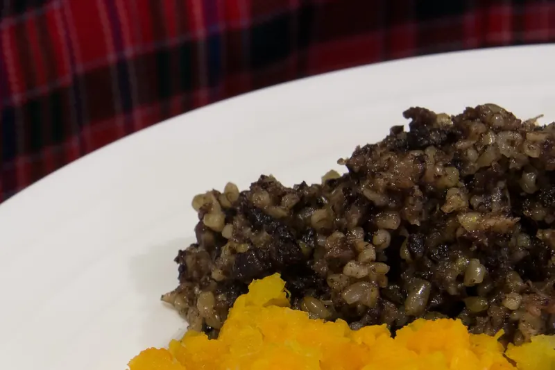 Haggis served with neeps and tatties, Scotland's national dish