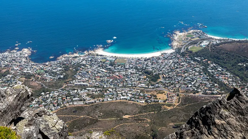 Table Mountain and the sweep of Camps Bay on the Atlantic coast of Cape Town
