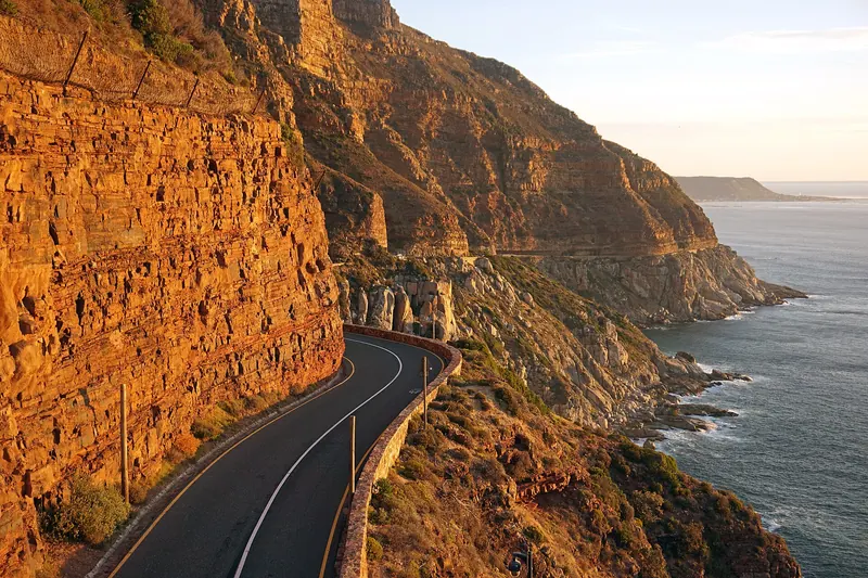 The winding Chapman's Peak Drive hugging cliffs above the Atlantic