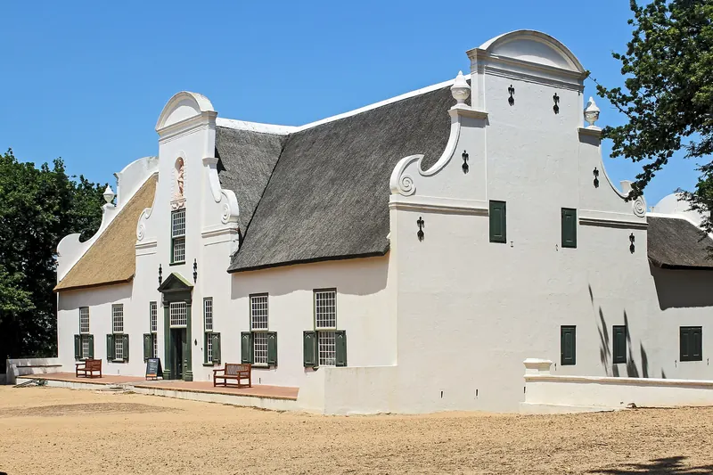 The white Cape Dutch manor house at Groot Constantia wine estate