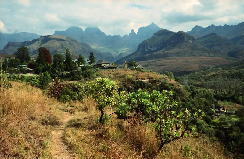 The distinctive rock tower of Cathedral Peak in the Drakensberg