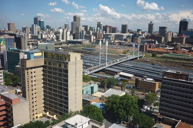 The skyline of the Johannesburg central business district with tall towers